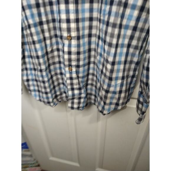 Croft & Barrow Men's L Blue Gingham Easy Care Collared Button Long Sleeve Pocket - Picture 8 of 9